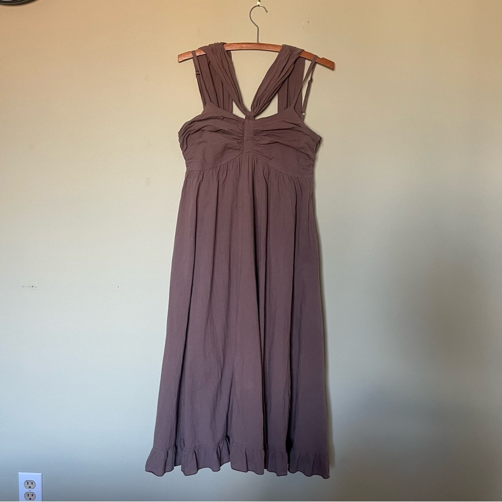 Monoreno 100% Cotton Strappy Sleeveless Maxi Dress Chocolate Brown, Size S